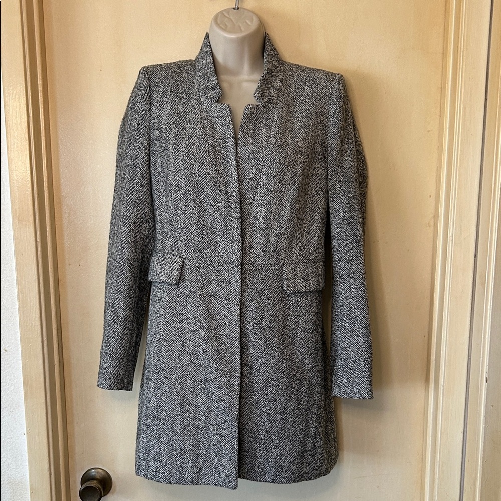 Zara Women's Black and White Herringbone Frock Coat size S